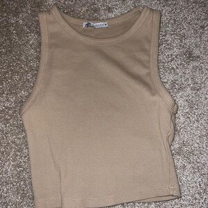 Zara Tan Sleeveless Ribbed Crop Top